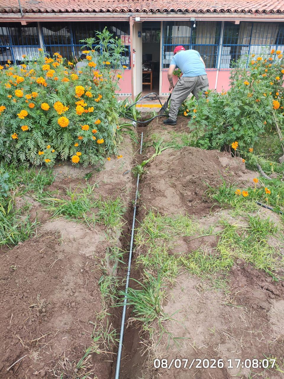 Internet cable installation in the garden at Casa Hogar Mexiquito